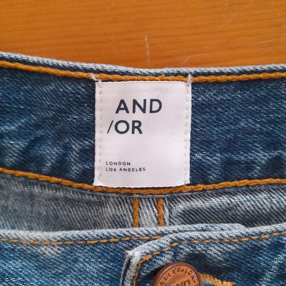 And/Or 28 UK 10 Selvedge Denim Westlake Wide Leg Cropped Jeans High Rise 2 Tone - Picture 8 of 12